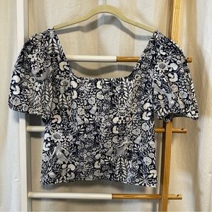 J. Crew - NWT - Puff-sleeve cotton poplin squareneck top in mermaid floral, 8